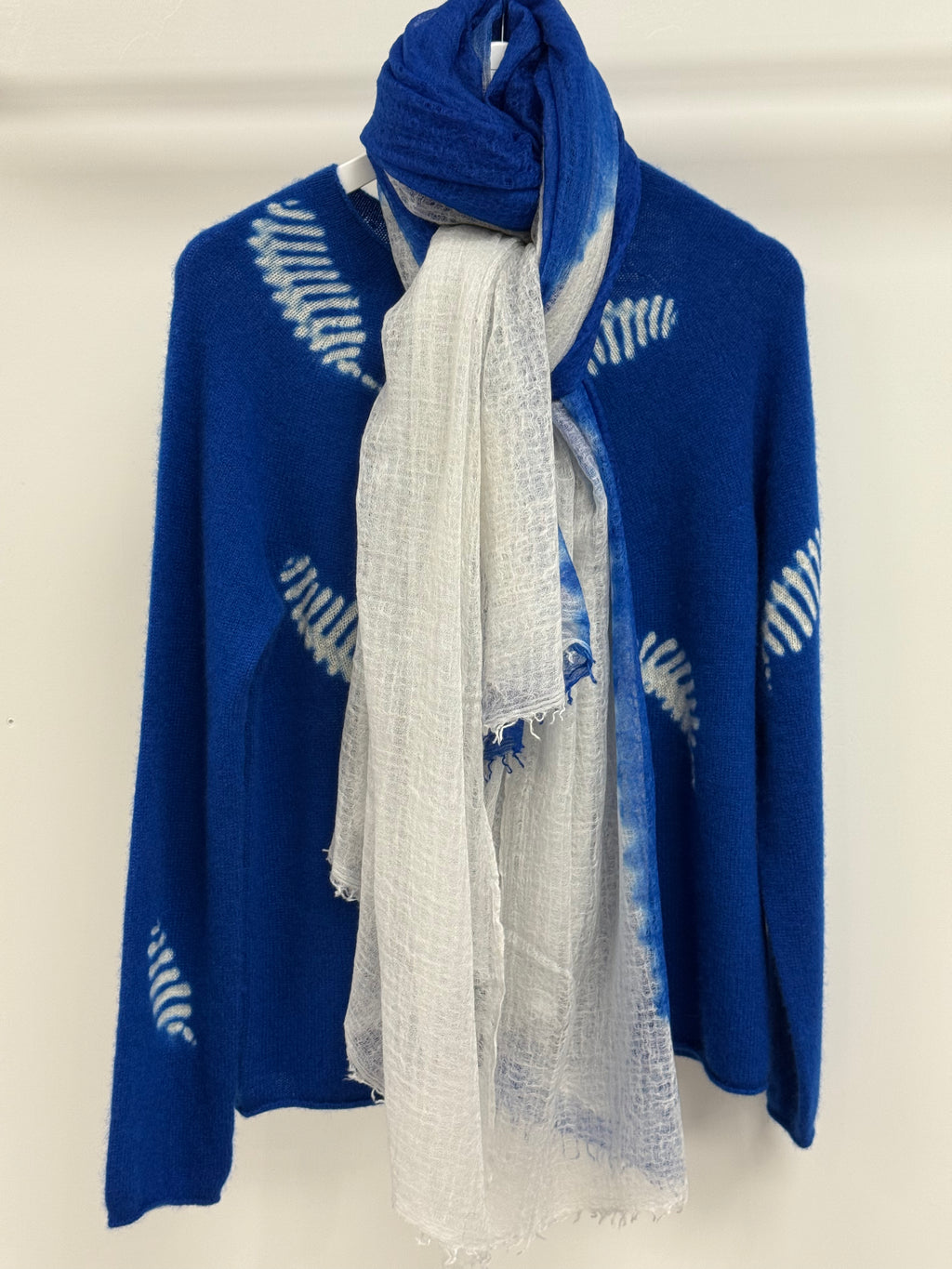 Featherweight Cashmere Shawl in Royal Blue/Light Gray