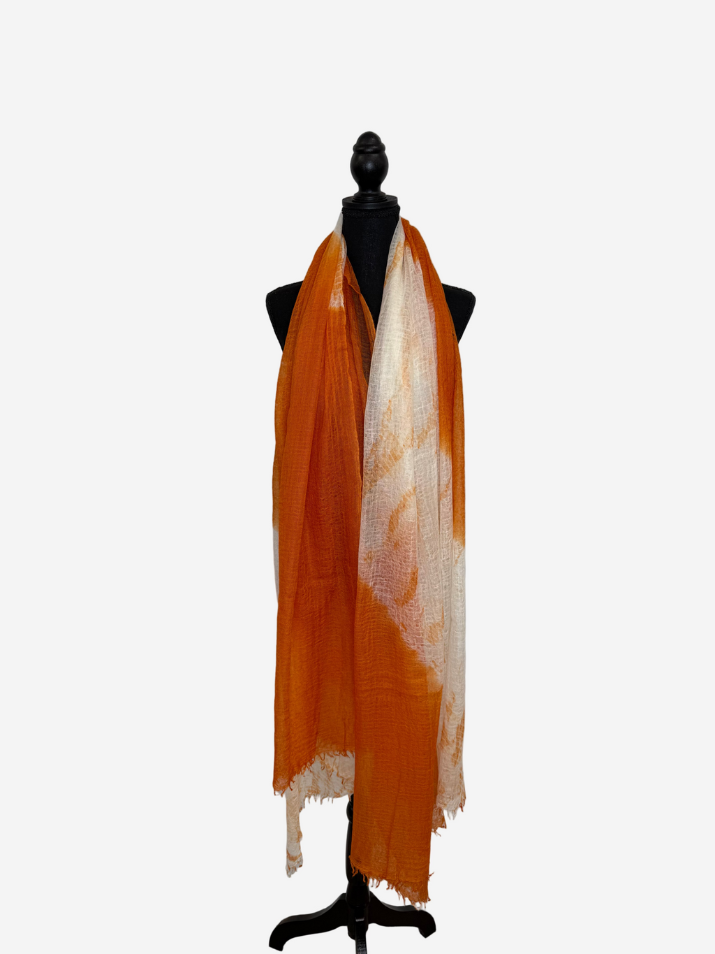 Featherweight Cashmere Shawl in Burnt Orange/White
