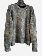 Avant Toi Hand Painted Brush Cotton Pullover in Nero with Raffia Embroidered Flowers