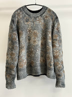 Avant Toi Hand Painted Brush Cotton Pullover in Nero with Raffia Embroidered Flowers