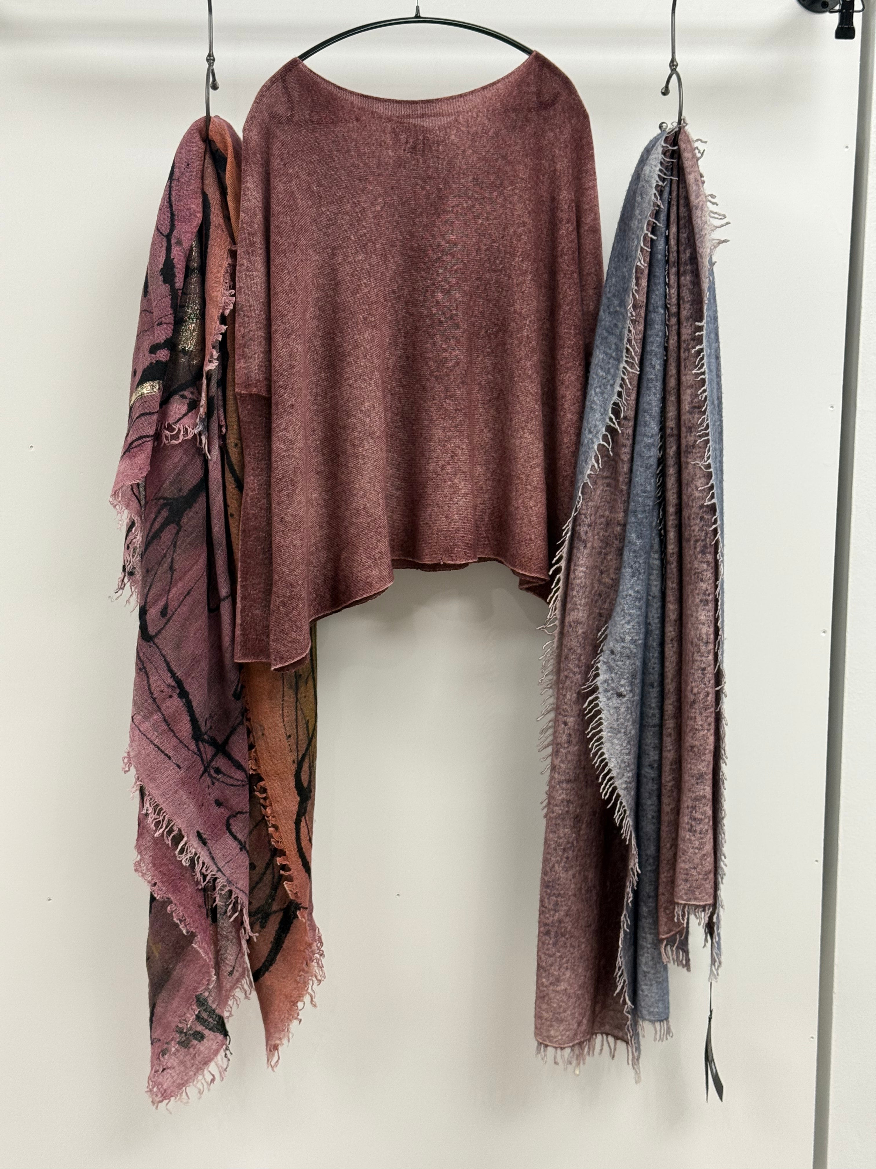 Avant Toi Hand Painted Light Cashmere Boat Neck Pullover in Agate