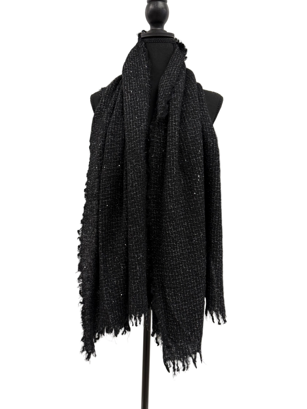 Elisa Black Cashmere Twead Shawl with Sequins