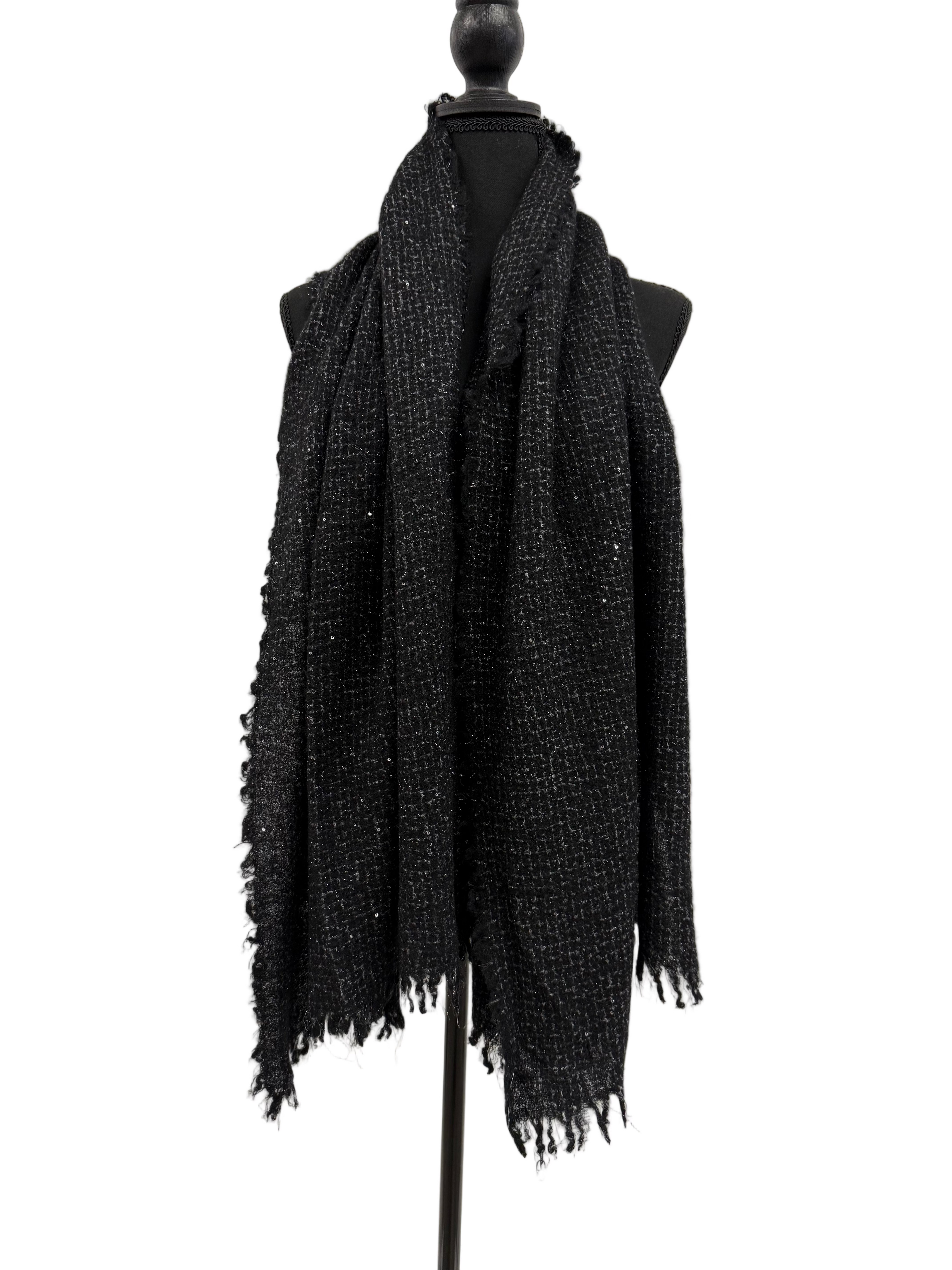 Elisa Black Cashmere Twead Shawl with Sequins