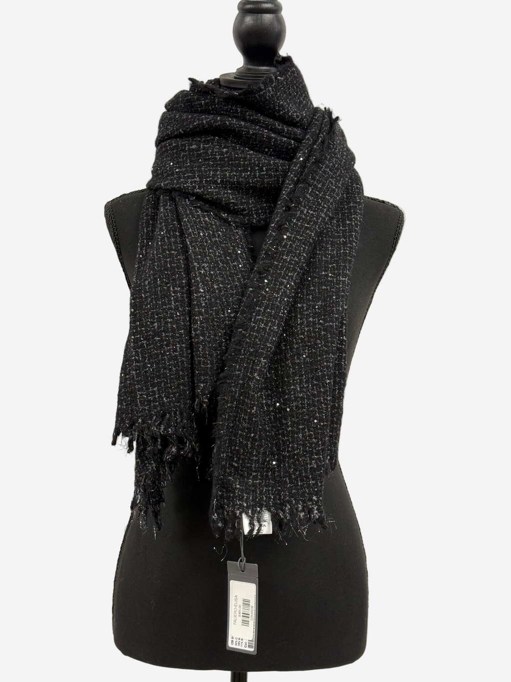 Elisa Black Cashmere Twead Shawl with Sequins