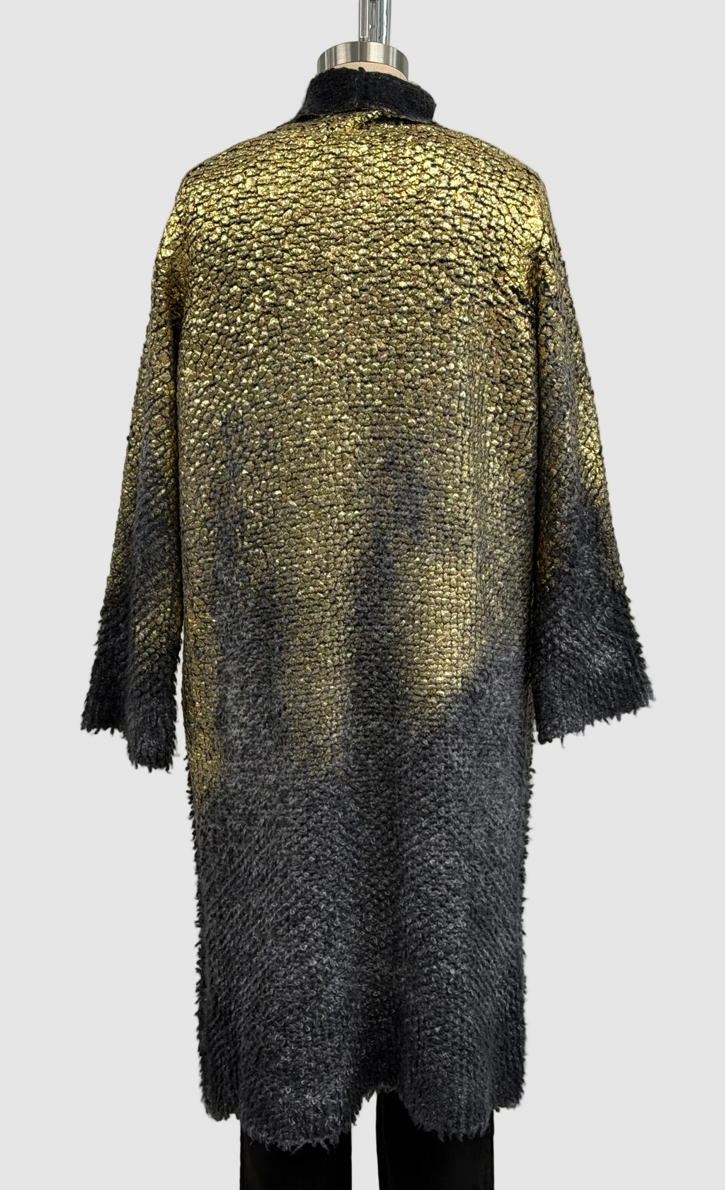 Avant Toi Gold Laminated Fur Stitched Cardigan in Nero