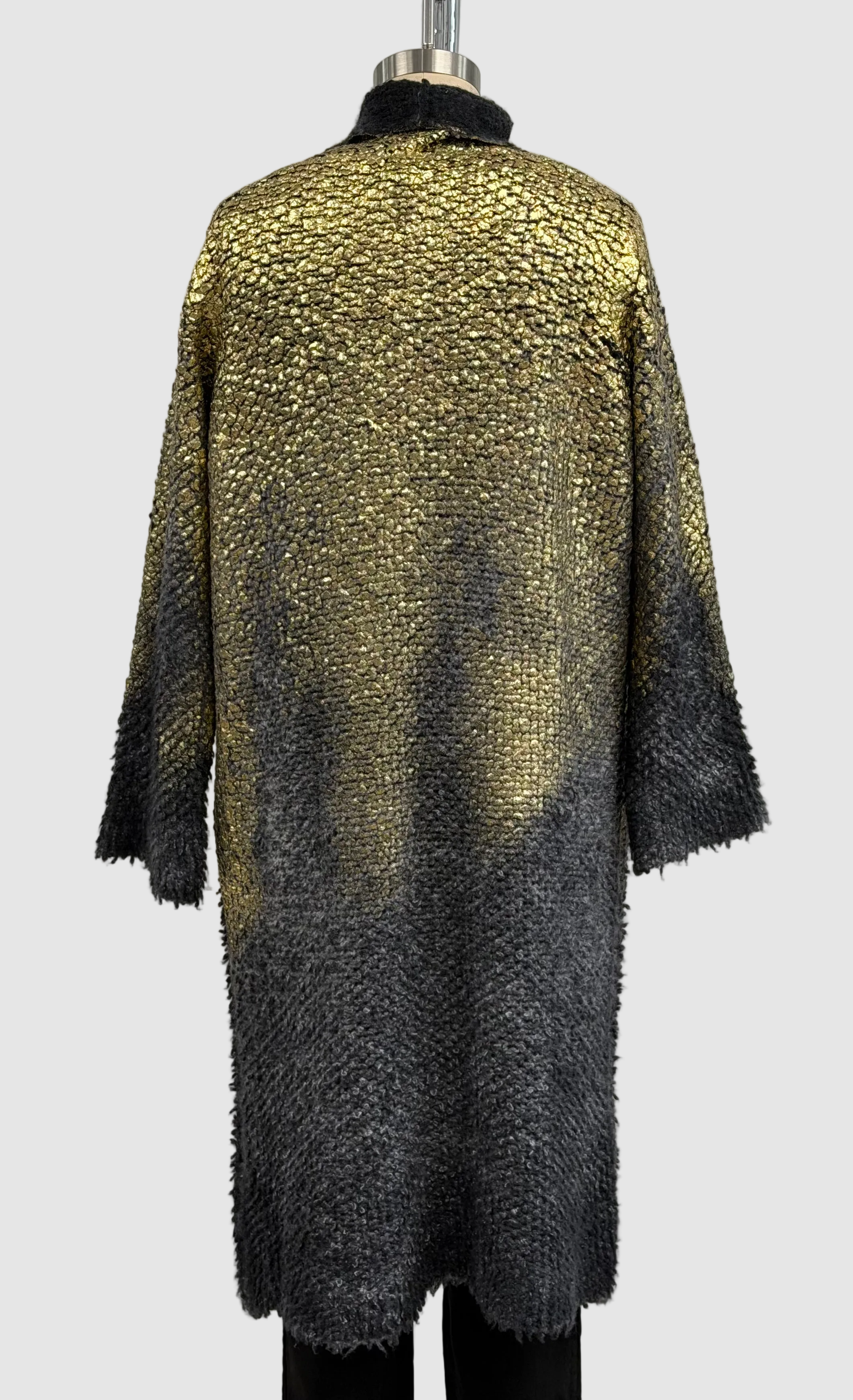Avant Toi Gold Laminated Fur Stitched Cardigan in Nero