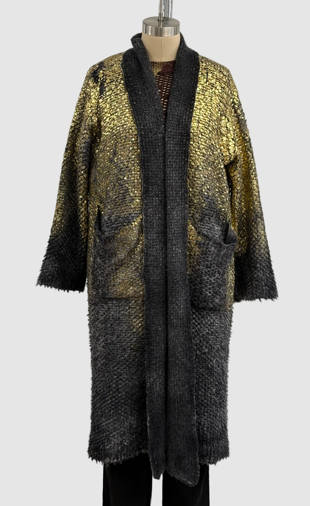 Avant Toi Gold Laminated Fur Stitched Cardigan in Nero