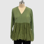 Pas De Calais Cotton Silk Lawn Wrap Blouse In Green