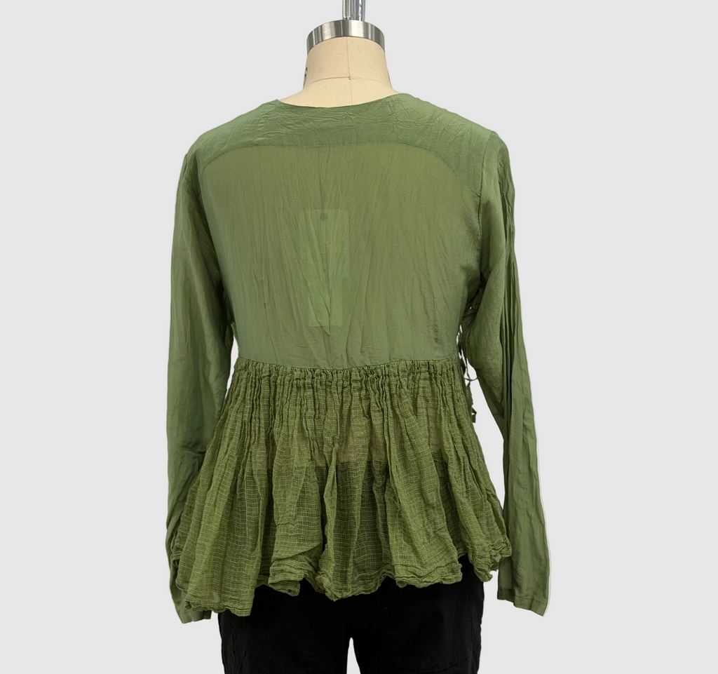 Pas De Calais Cotton Silk Lawn Wrap Blouse In Green