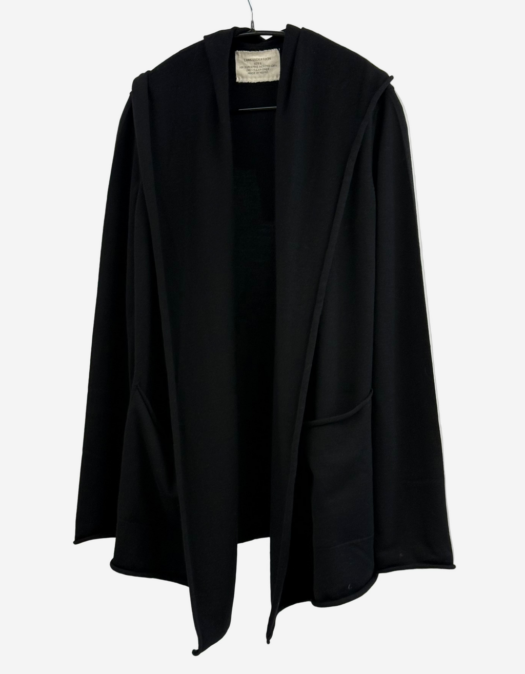 Lars Andersson 100% Merino Wool Relaxed Fit Hooded Wrap Jacket in Black