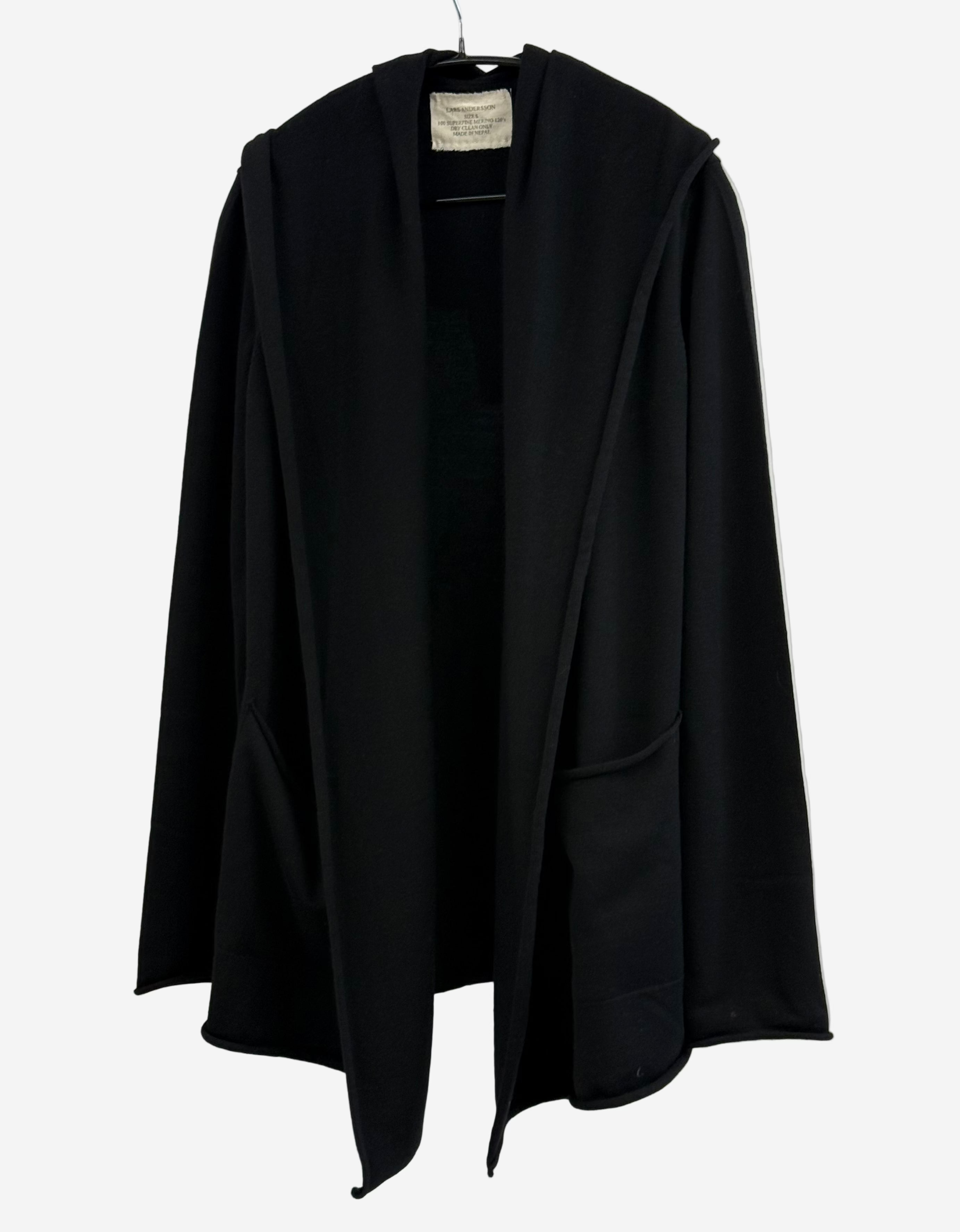 Lars Andersson 100% Merino Wool Relaxed Fit Hooded Wrap Jacket in Black