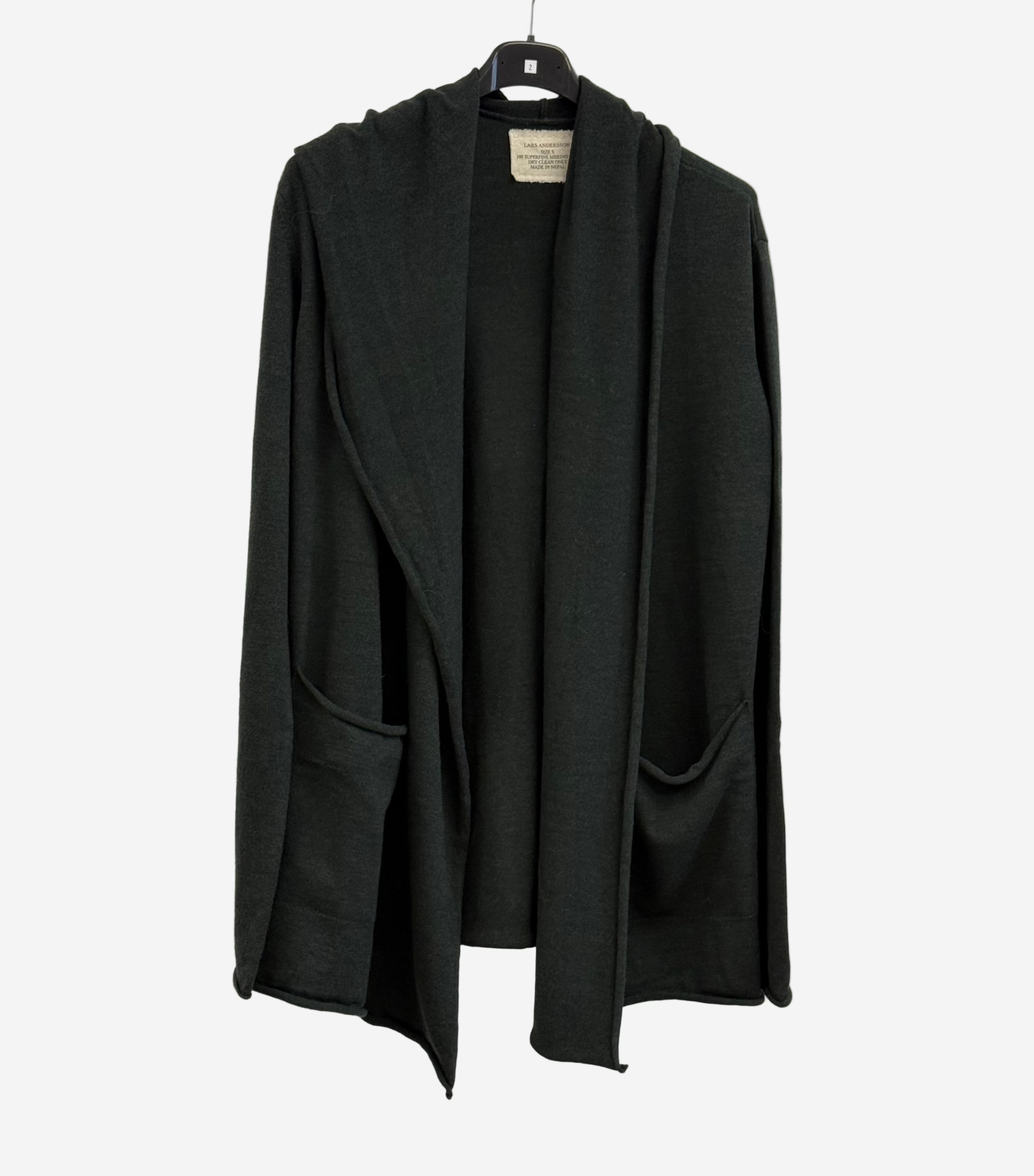 Lars Andersson 100% Merino Wool Relaxed Fit Hooded Wrap Jacket in Dark Forest