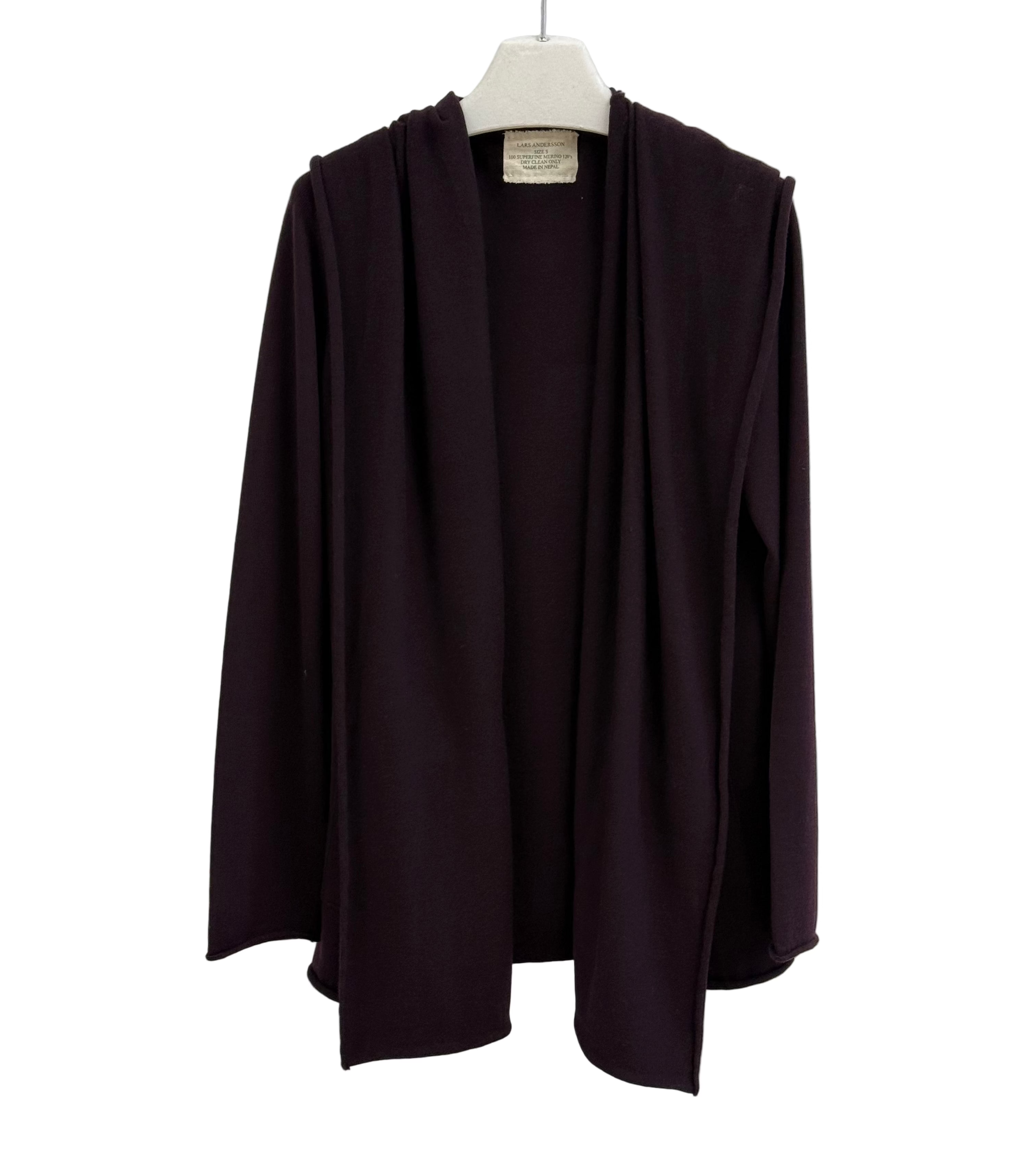 Lars Andersson 100% Merino Wool Relaxed Fit Hooded Wrap Jacket in Dark Burgandy