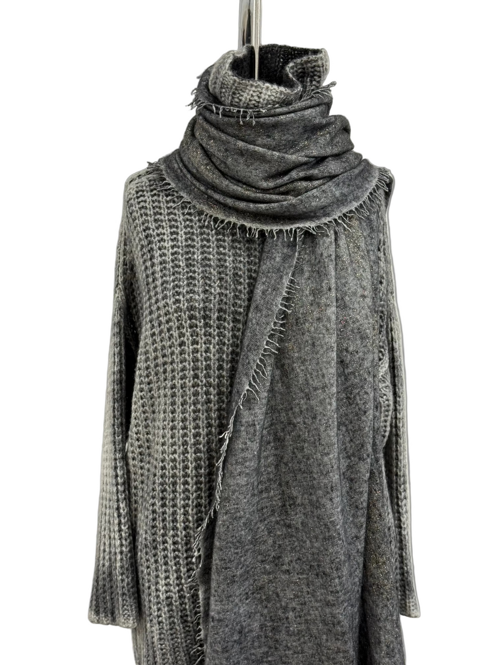 Avant Toi Hand-Painted Cashmere Long Stola Scarf in N/Nero with Gold Lamination