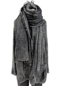 Avant Toi Hand-Painted Cashmere Long Stola Scarf in N/Nero with Gold Lamination