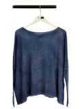 Avant Toi Hand Painted Light Cashmere Boat Neck Pullover in Midnight