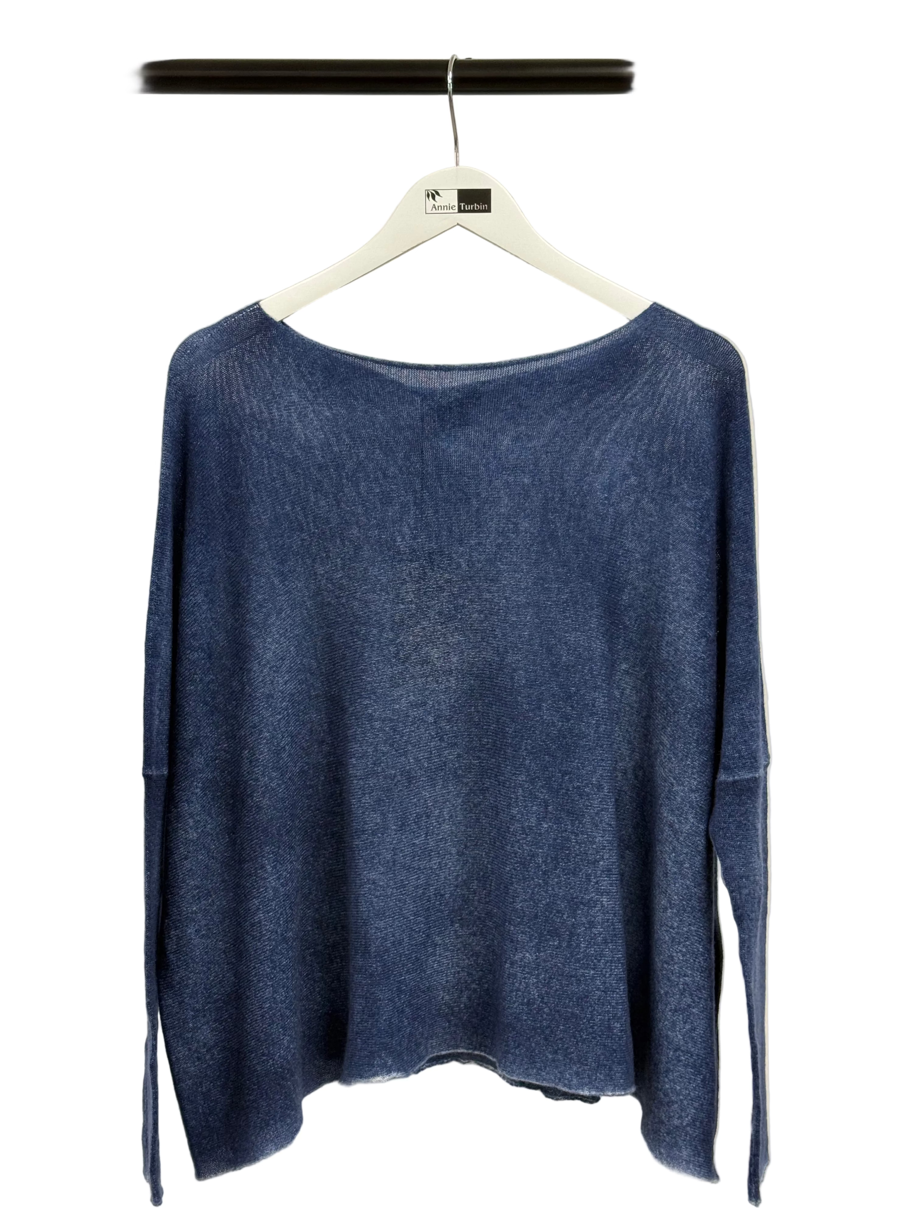 Avant Toi Hand Painted Light Cashmere Boat Neck Pullover in Midnight