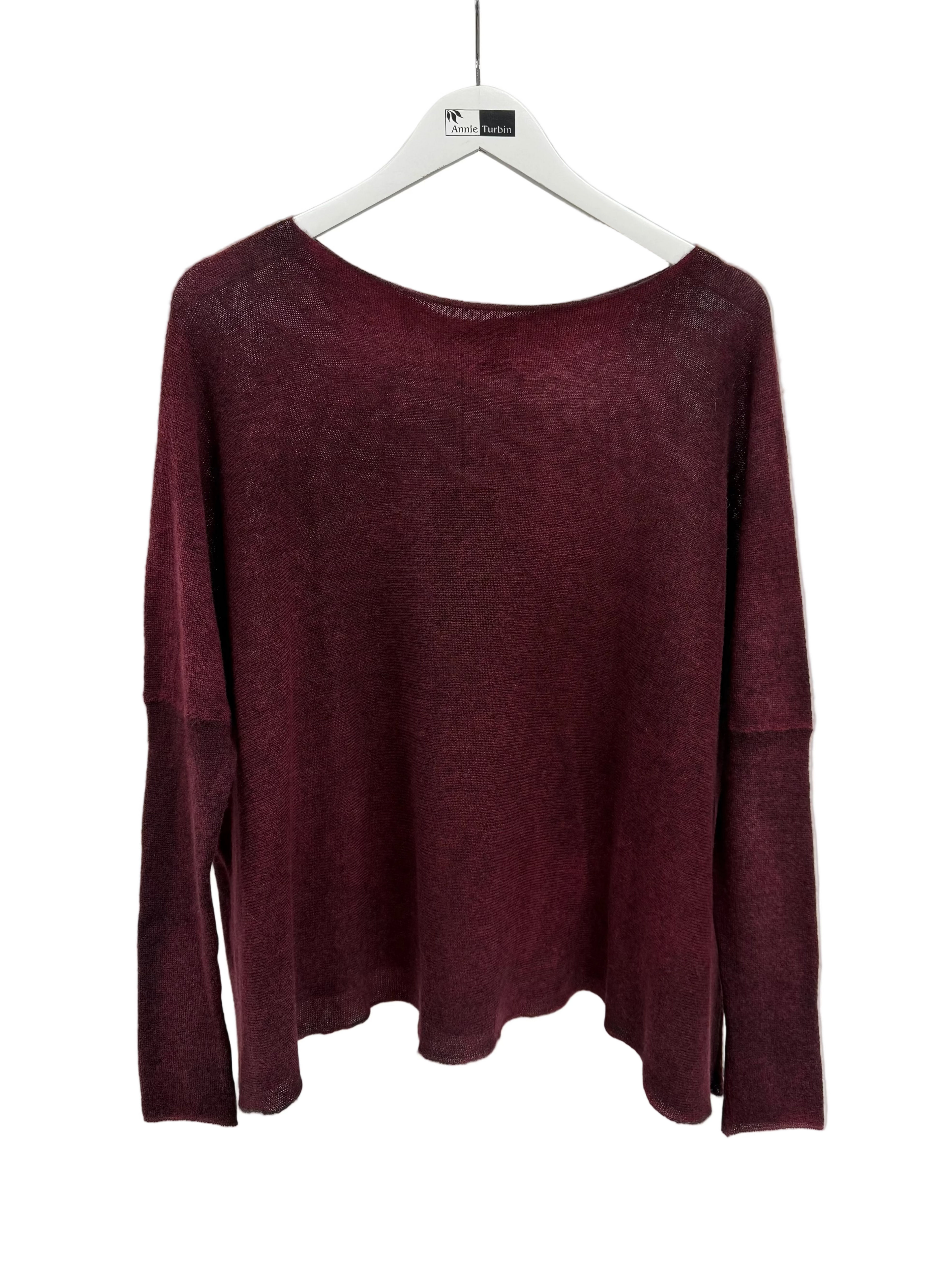 Avant Toi Hand Painted Light Cashmere Boat Neck Pullover in N/Wine