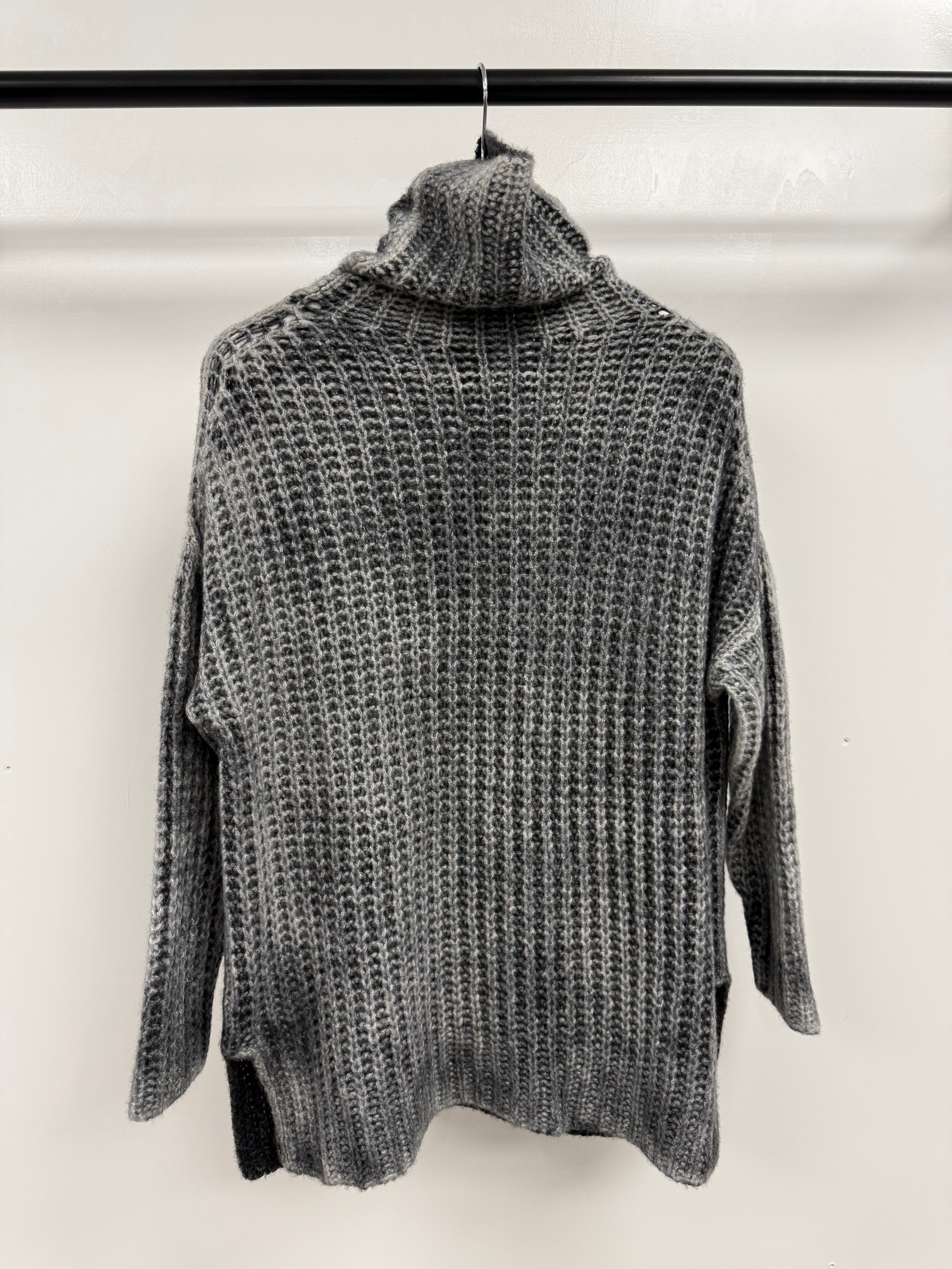 Avant Toi Maglia Alto Pannocchia Hand Painted Cashmere Silk Sweater in Husky