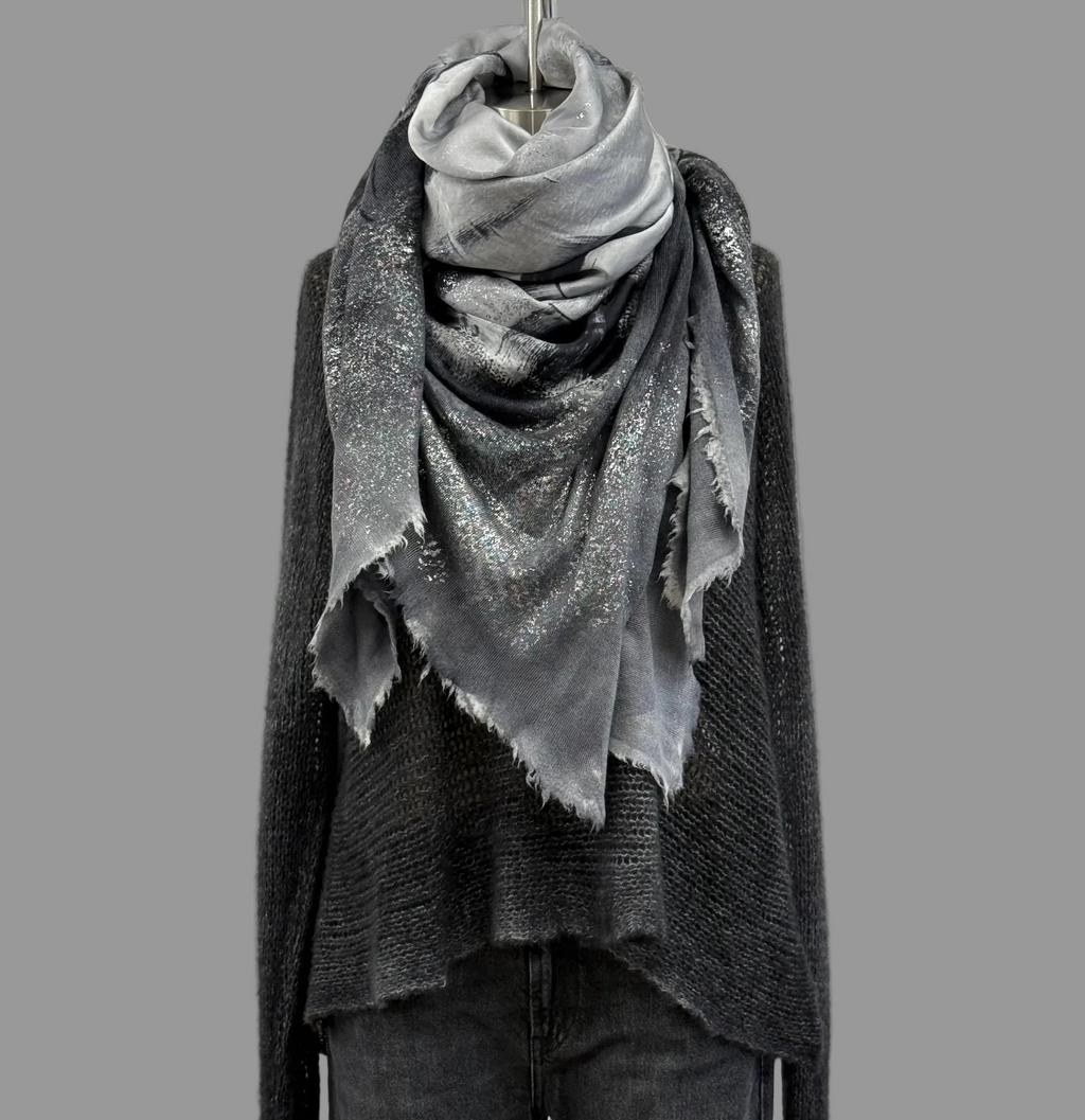 Avant Toi Quadrello Silk Iconic Graphic Laminated Shawl in Husky