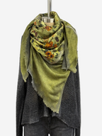 Avant Toi Hand Painted One Of A Kind Foulard Scarf With Destroyed Edges In Nero Lichen