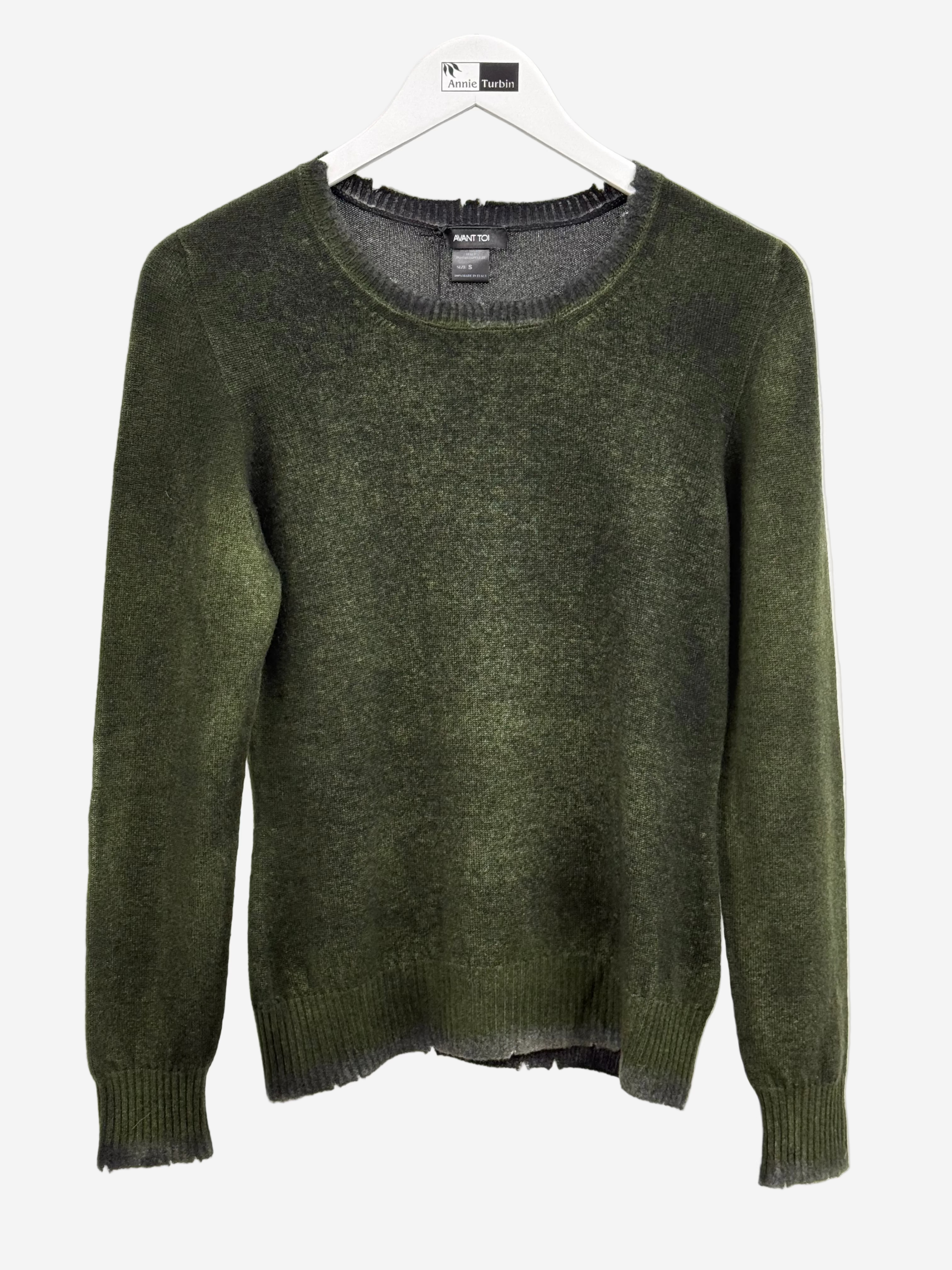 Avant Toi Hand Painted Reversible Round Neck Pullover in Cashmere with Destroyed Edges in N/Brughiera