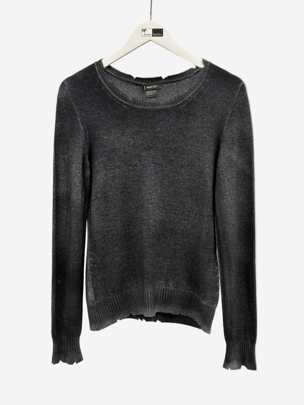Avant Toi Hand Painted Reversible Round Neck Pullover in Cashmere with Destroyed Edges in N/Nero