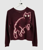 Suzusan Cashmere Seamless Short Pullover Mokume Shibori Cat In Dark Purple/Light Gray