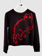 Suzusan Cashmere Seamless Pullover Short In Black/Red Mokume Shibori Cat