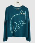 Suzusan Cashmere Seamless Pullover Long Mokume Shibori Cat In Dark Teal/Sand