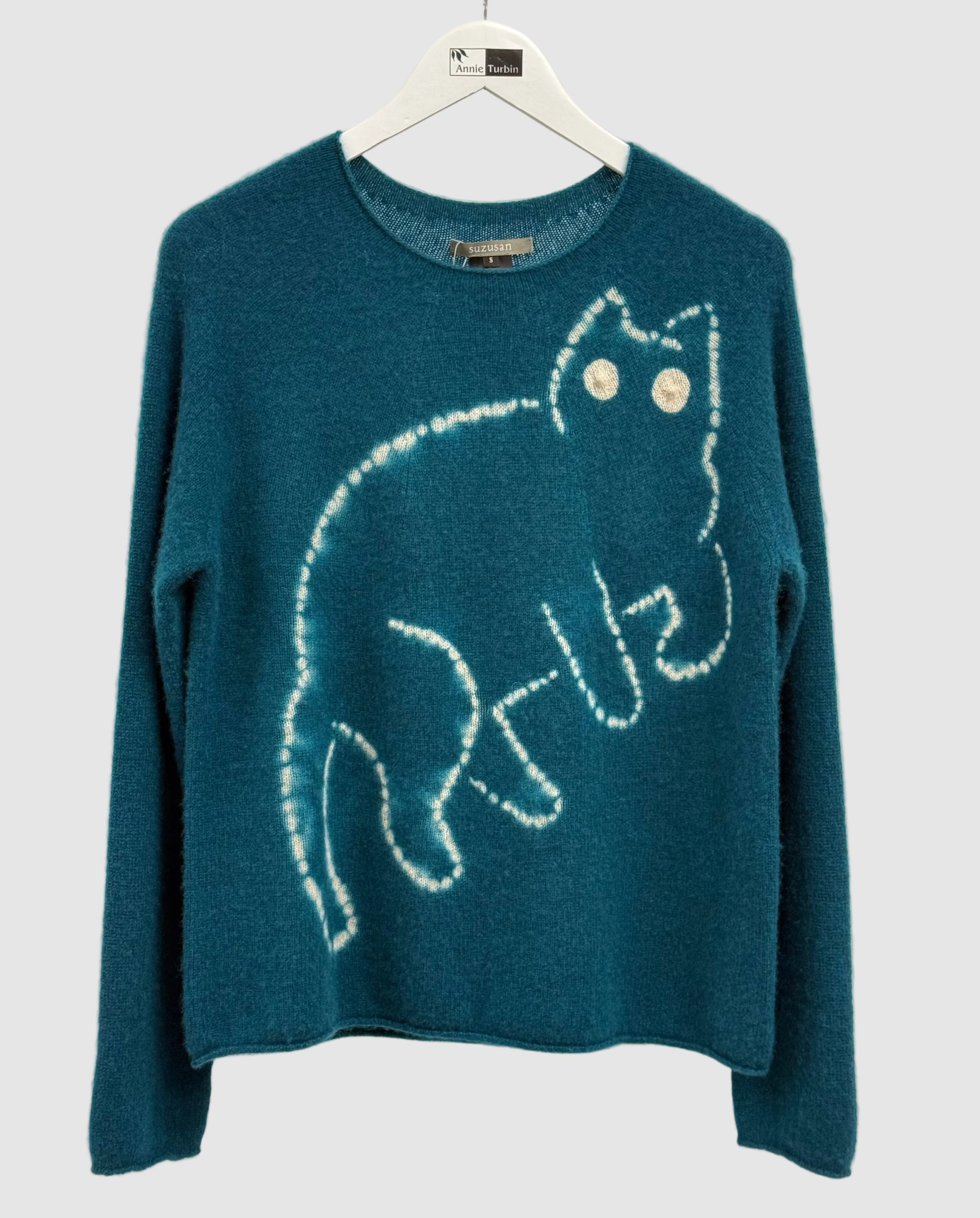Cashmere Cat Seamless Long Pullover in Dark Teal/Sand