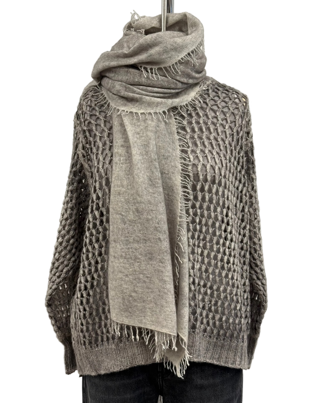 Avant Toi Hand-Painted Cashmere Scarf in Ash