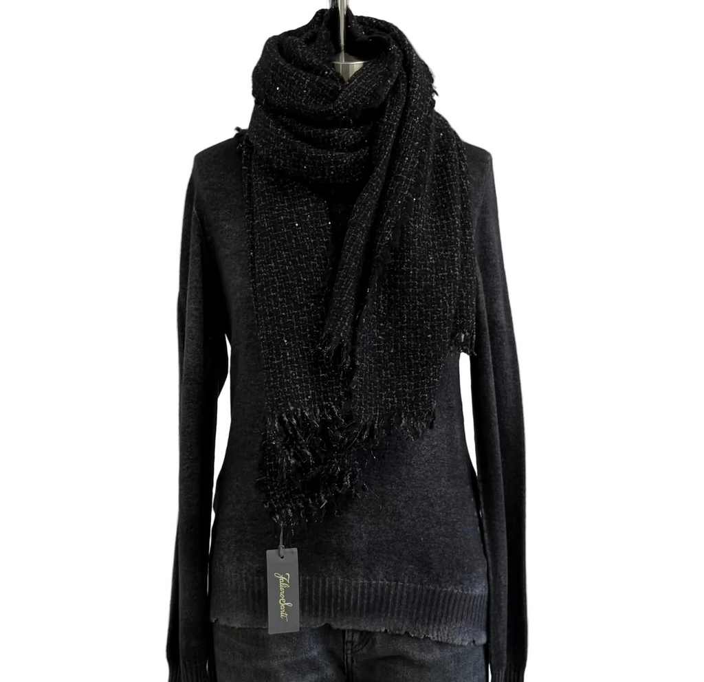 Elisa Black Cashmere Tweed Shawl with Sequins
