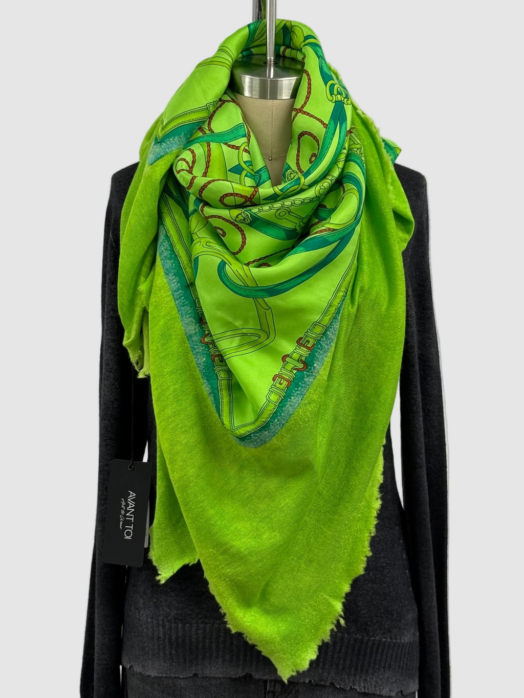 Avant Toi One of a Kind Quadrello Foulard Shawl in Lime