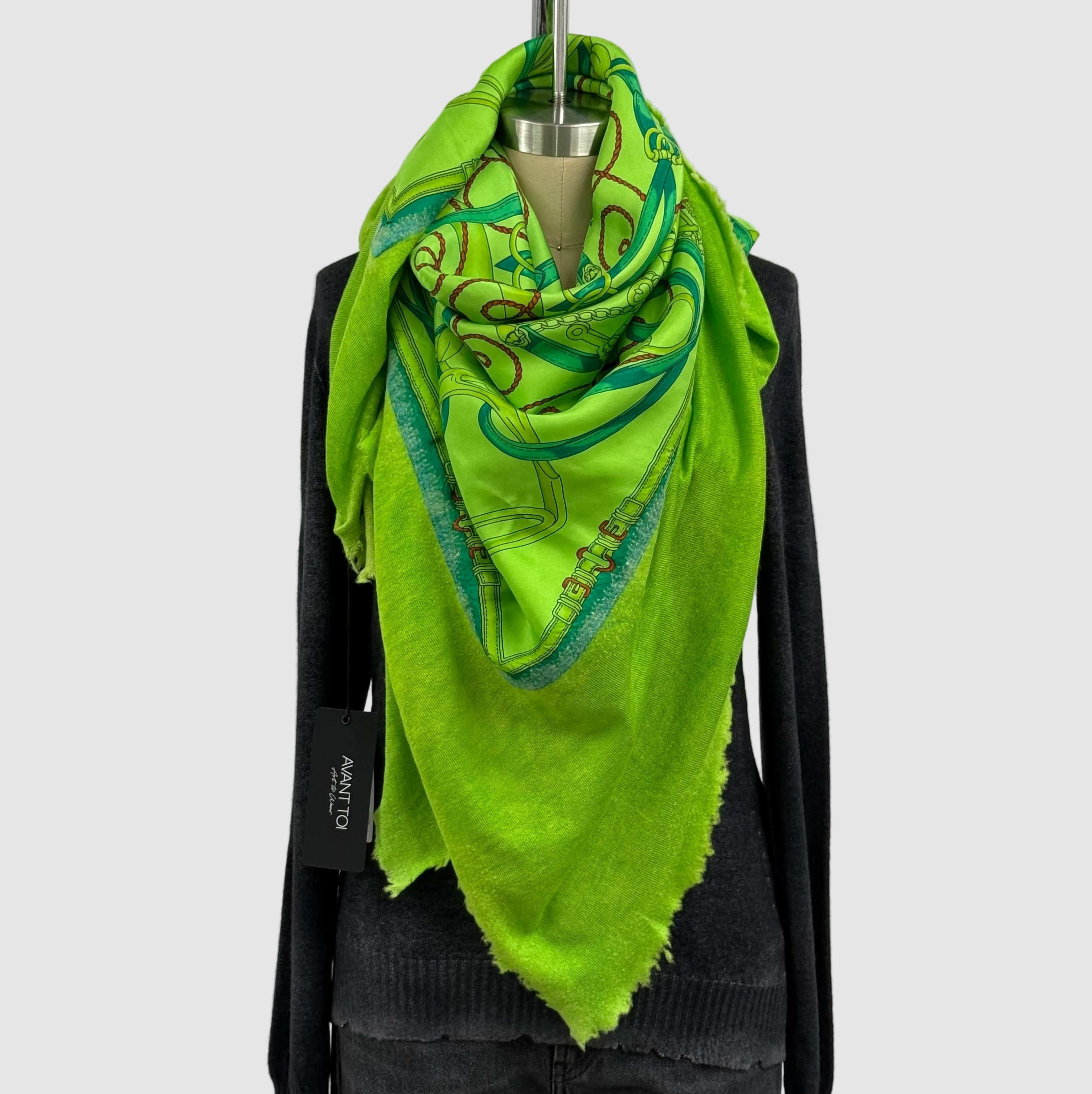 Avant Toi One of a Kind Quadrello Foulard Shawl in Lime