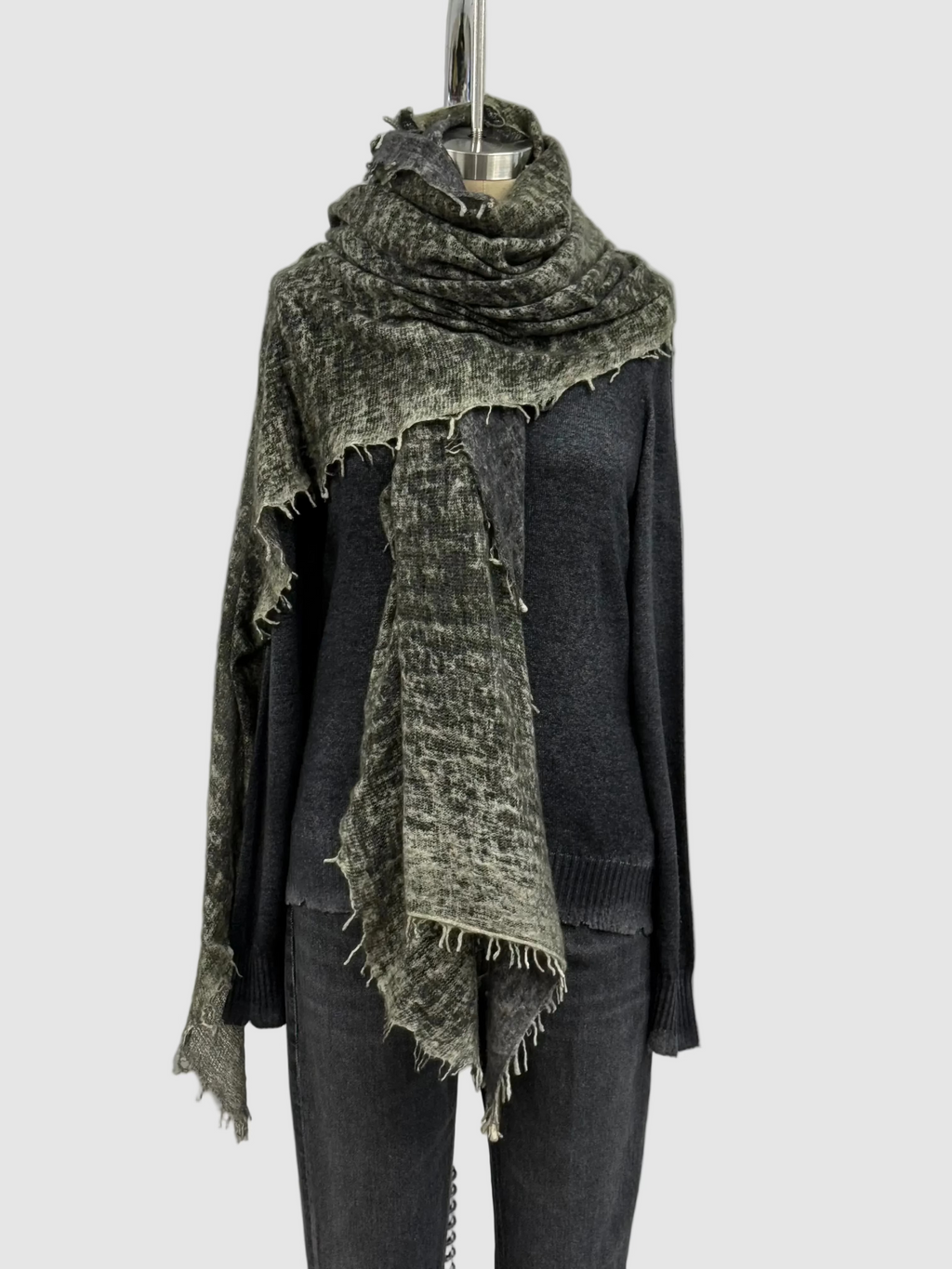 Fissore Bi-Color Cashmere Scarf in Olive/Charcoal