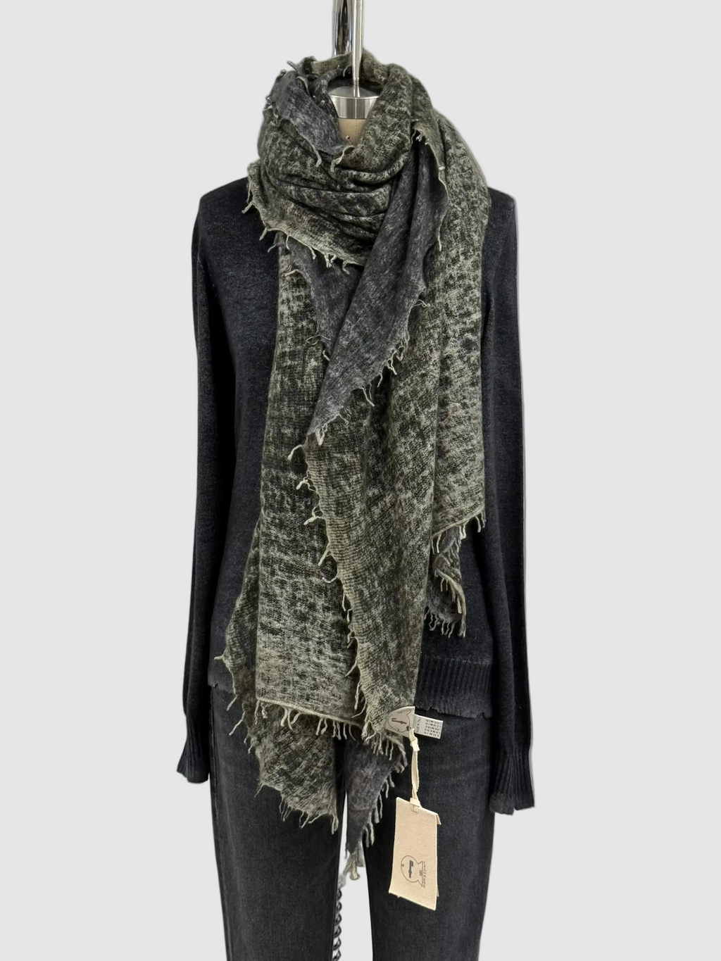 Fissore Bi-Color Cashmere Scarf in Olive/Charcoal