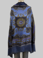 Avant Toi Hand-Painted One Of A Kind Foulard Scarf With Destroyed Edges In Nero Navy