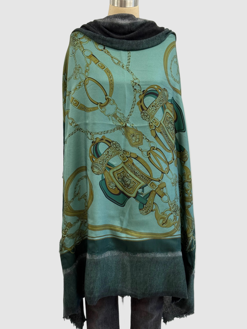 Avant Toi One of a Kind Quadrello Foulard Shawl in N/Verderame