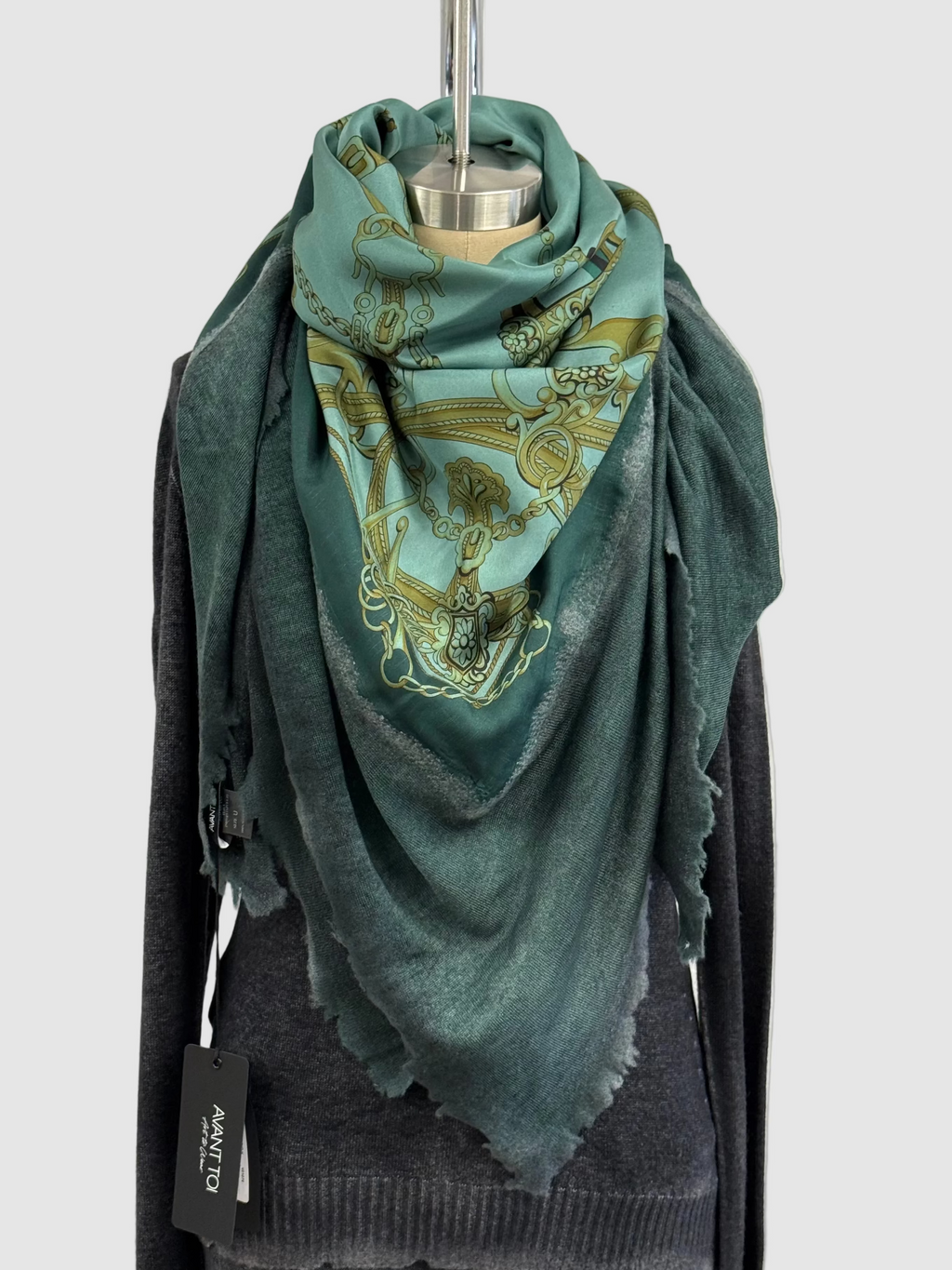 Avant Toi One of a Kind Quadrello Foulard Shawl in N/Verderame