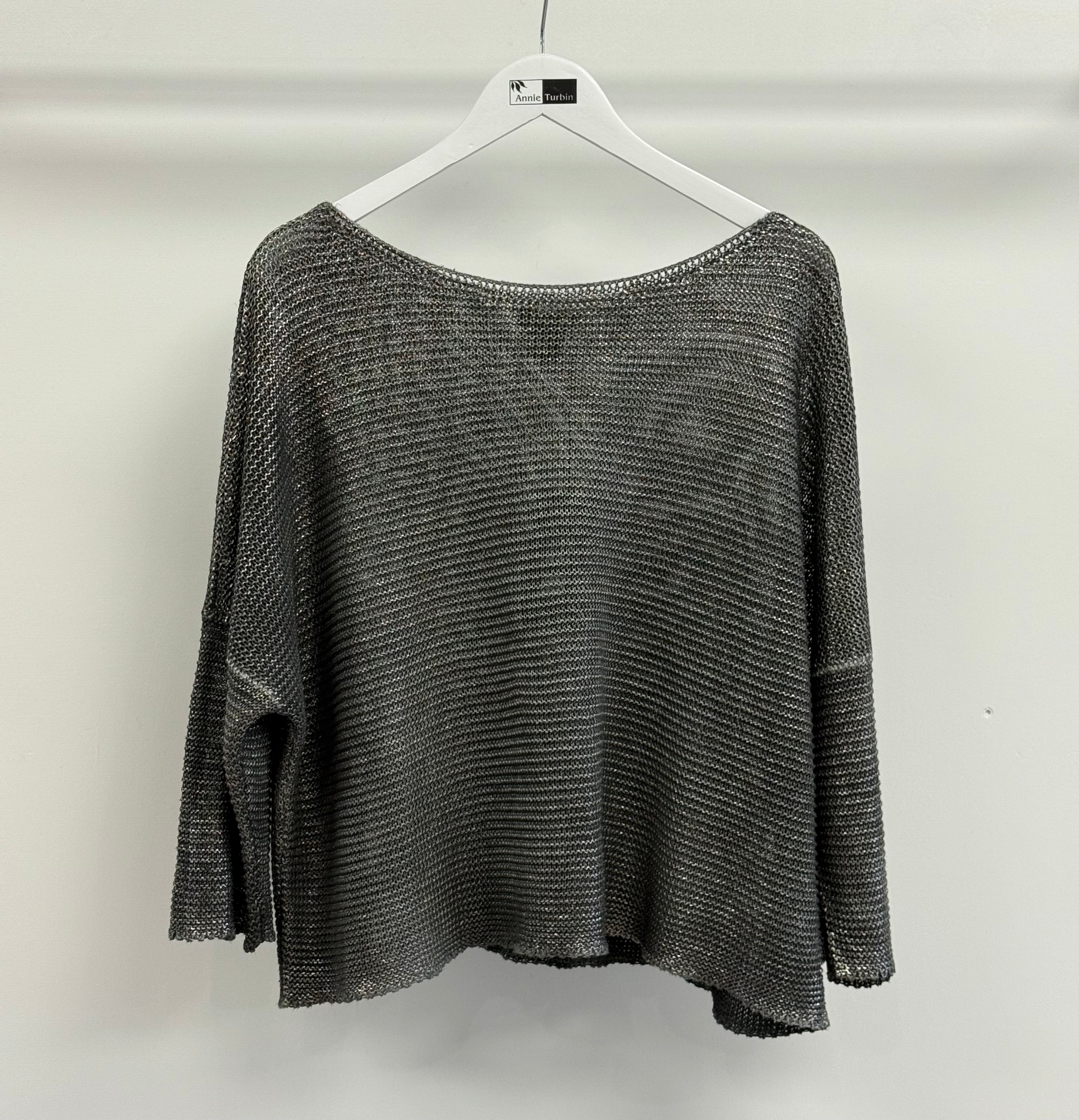 Avant Toi Laminated Drop Neck Linen Sweater in Husky