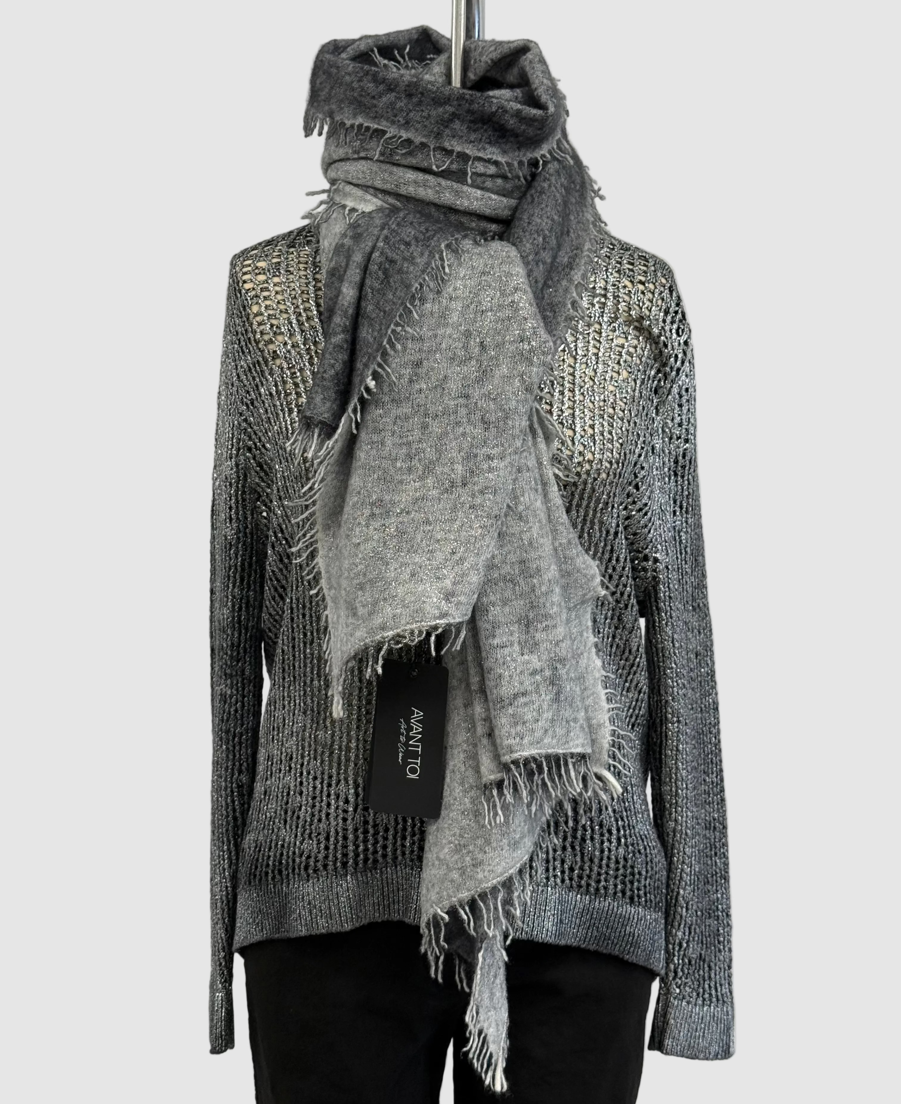 Avant Toi Stardust Laminated Effect Cashmere Stola in Husky