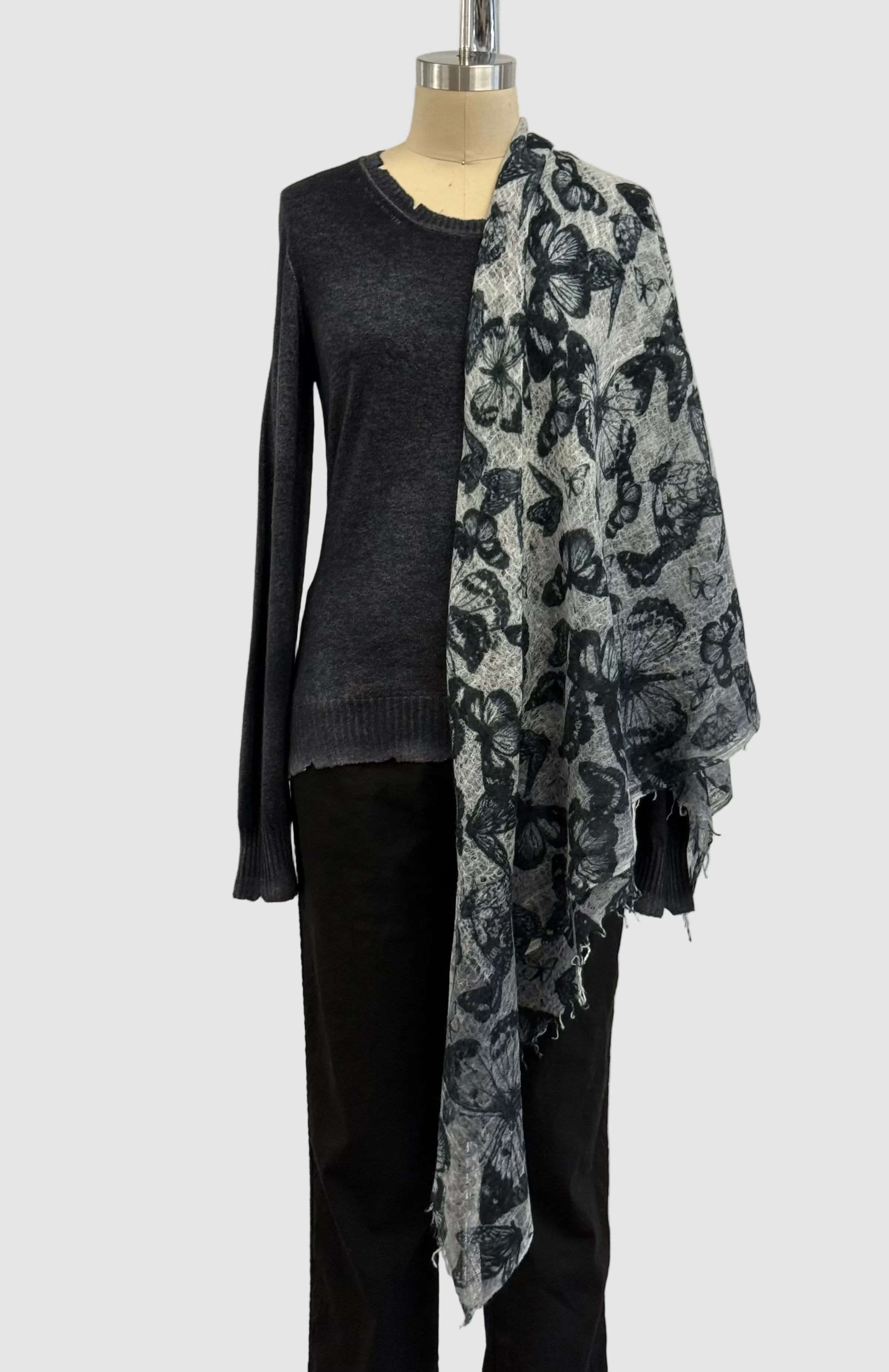 Avant Toi Hand-Painted Cashmere Stampa Farfalle In Ghiaccio