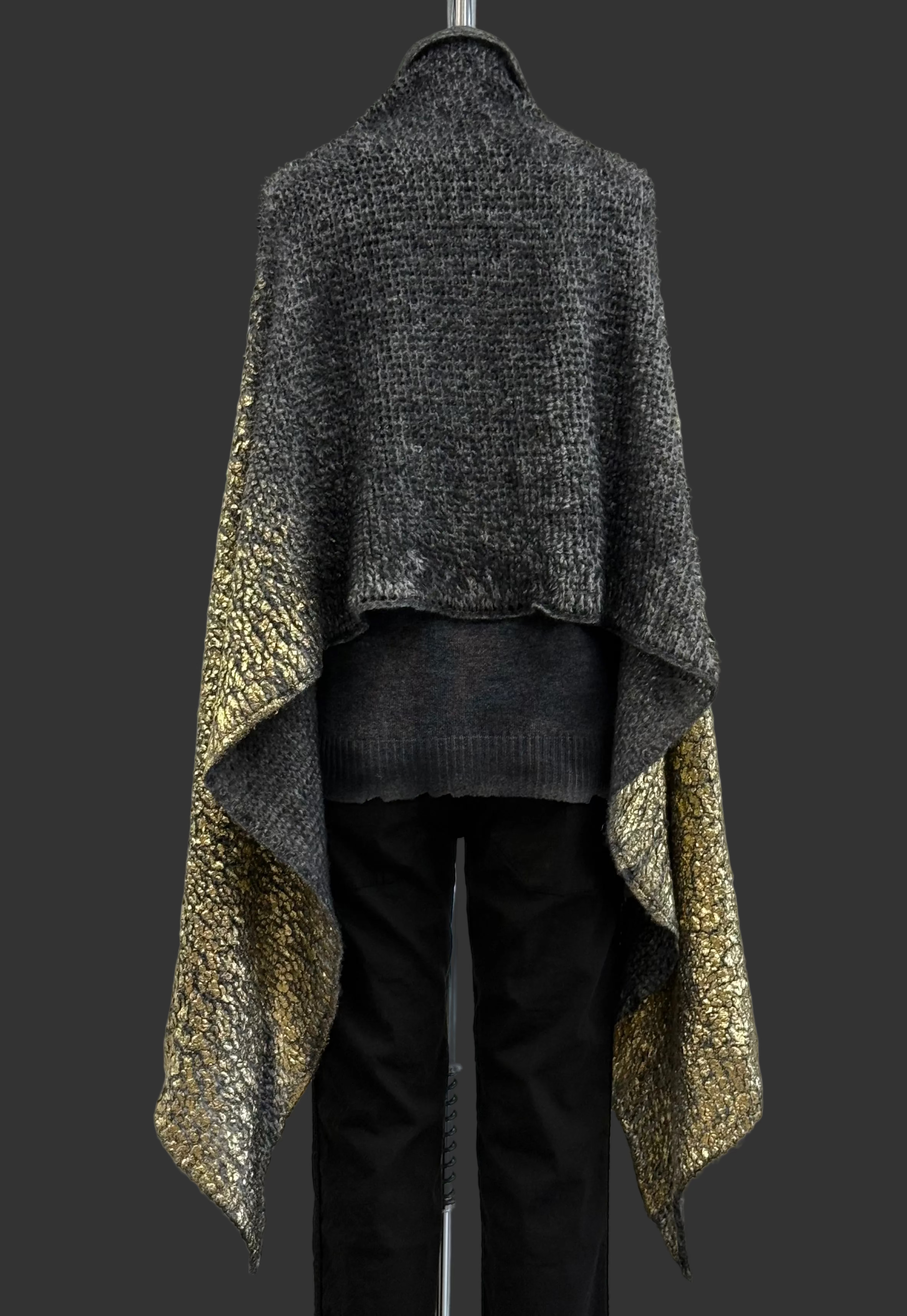 Nero + Lamina Oro Sciarpa In Punto Pelliccia Laminata