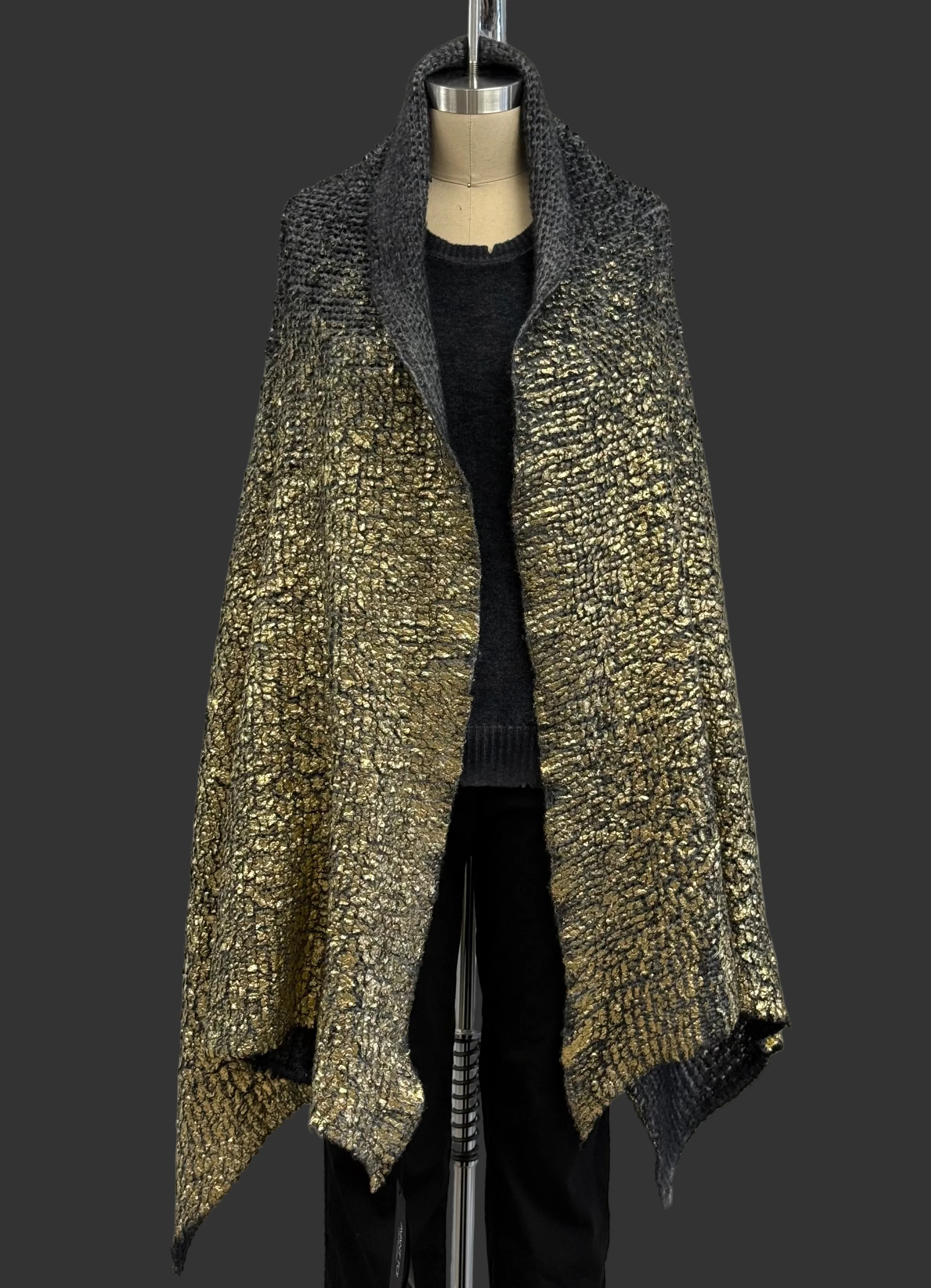 Nero + Lamina Oro Sciarpa In Punto Pelliccia Laminata