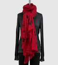 Suzusan Feather Weight Cashmere Shawl in Red/Black Madara Shibori