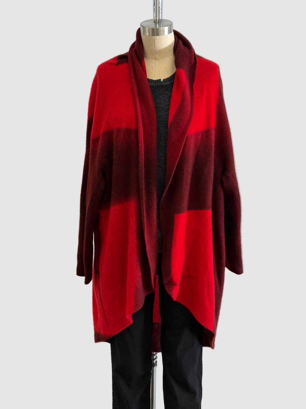 Suzusan Itajime Shibori Blocks Upside Down Cape in Red Bordeaux