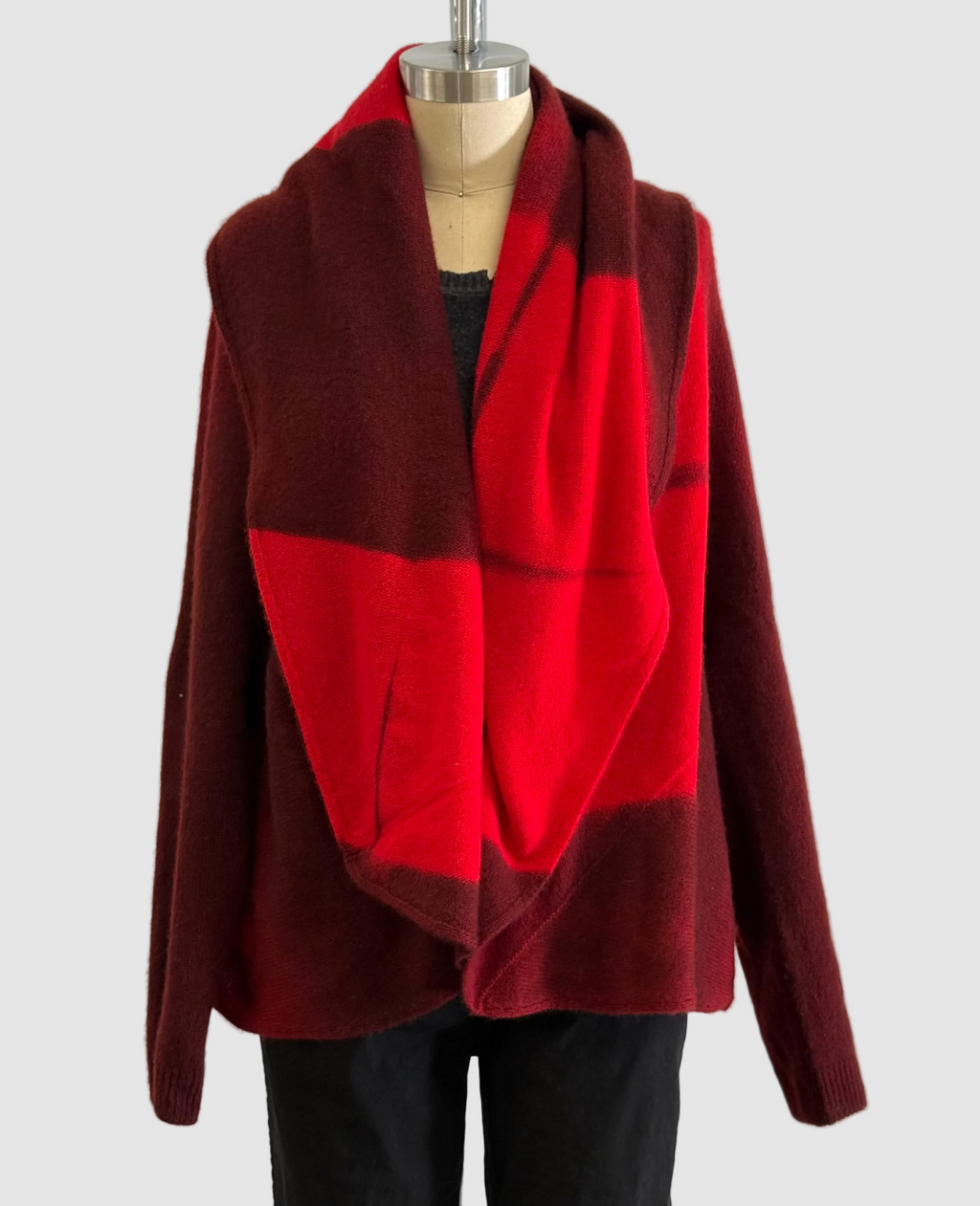Suzusan Itajime Shibori Blocks Upside Down Cape in Red Bordeaux