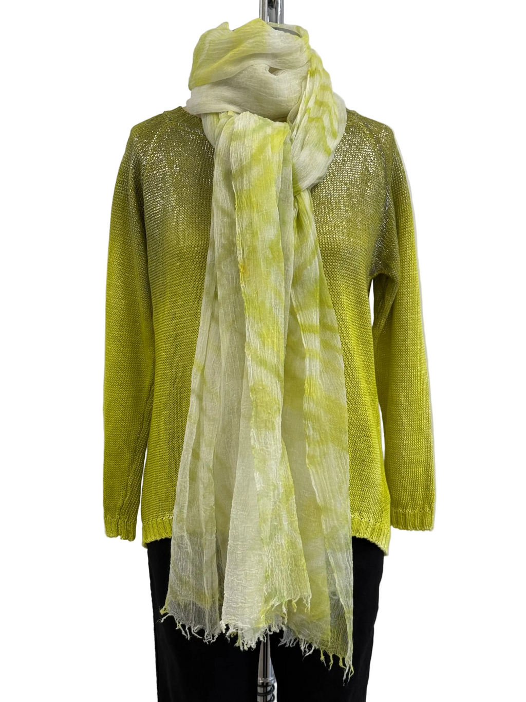 Annie Turbin Cashmere String Shibori Shawl in Lime