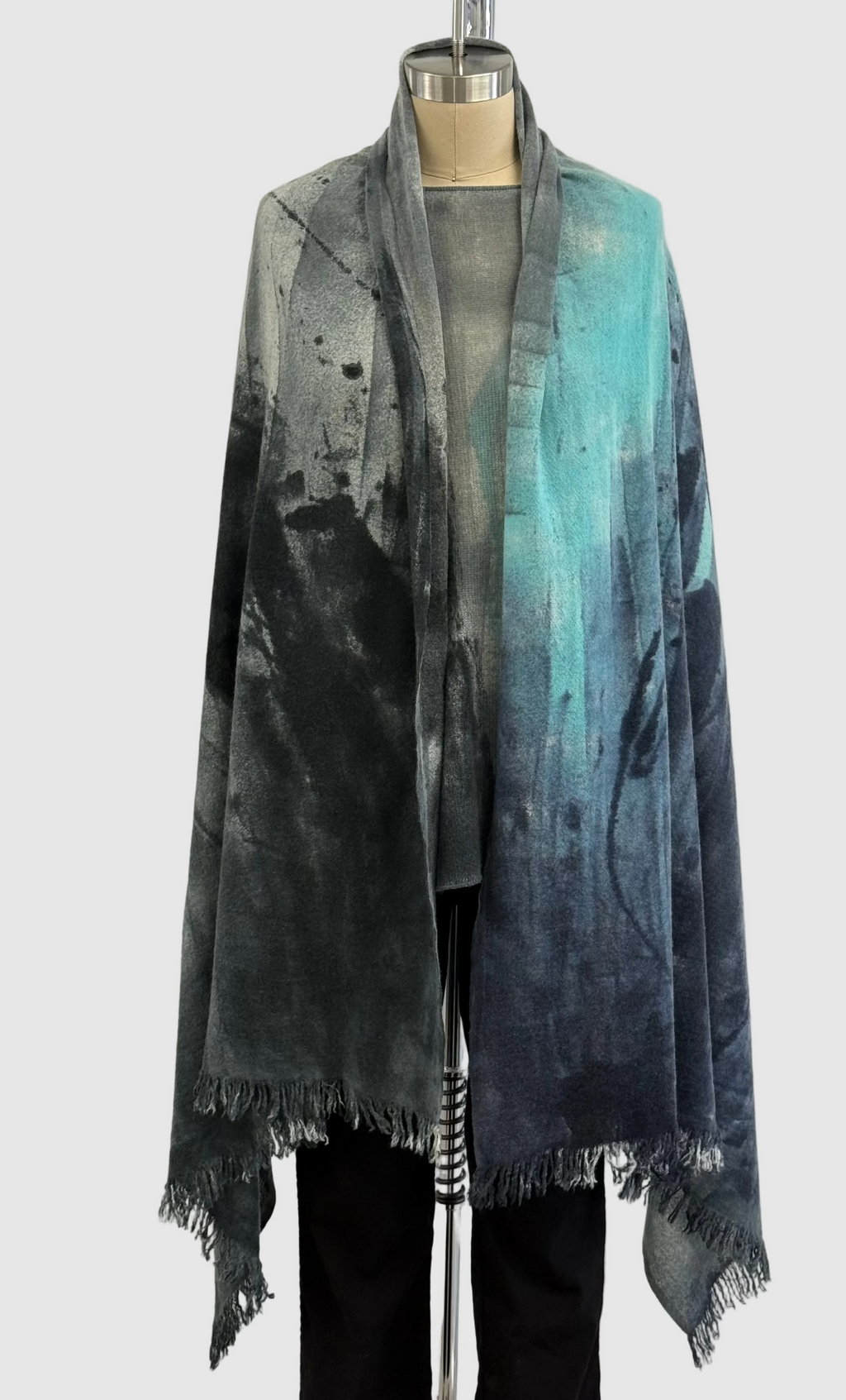 Fissore Hand Painted Cashmere Scarf in Turquoise/Gray